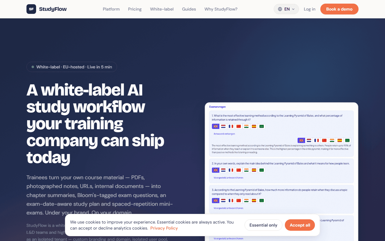 Screenshot van de website studyflow.courses